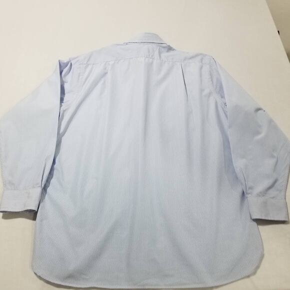 Ben Silver Shirt Mens 17.5 36 Blue Stripe Button Down Dress Classic Pocket - Picture 3 of 13